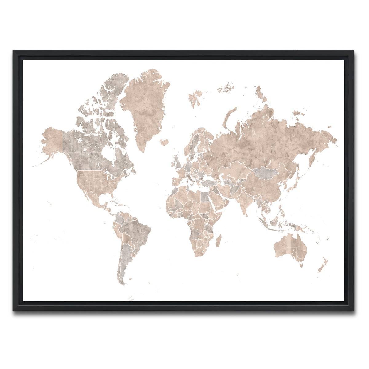 AUTO-MOCKUP WHITE | World Map 1 | 1 Piece | Black Framed Canvas | group=4x3