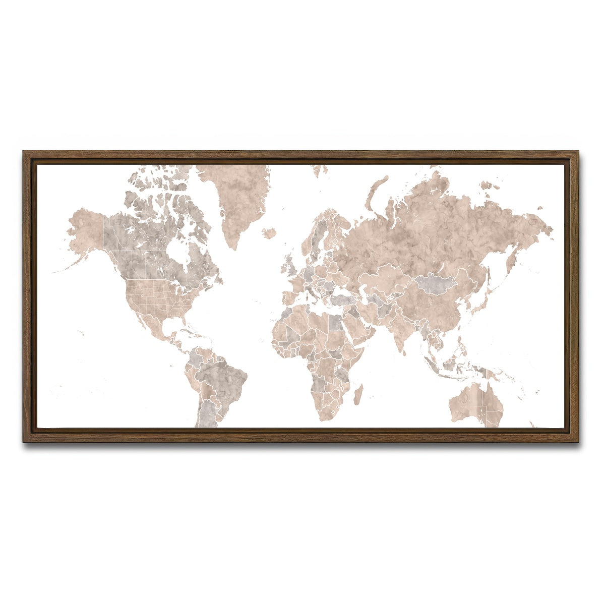 AUTO-MOCKUP WHITE | World Map 1 | 1 Piece | Walnut Framed Canvas | group=2x1