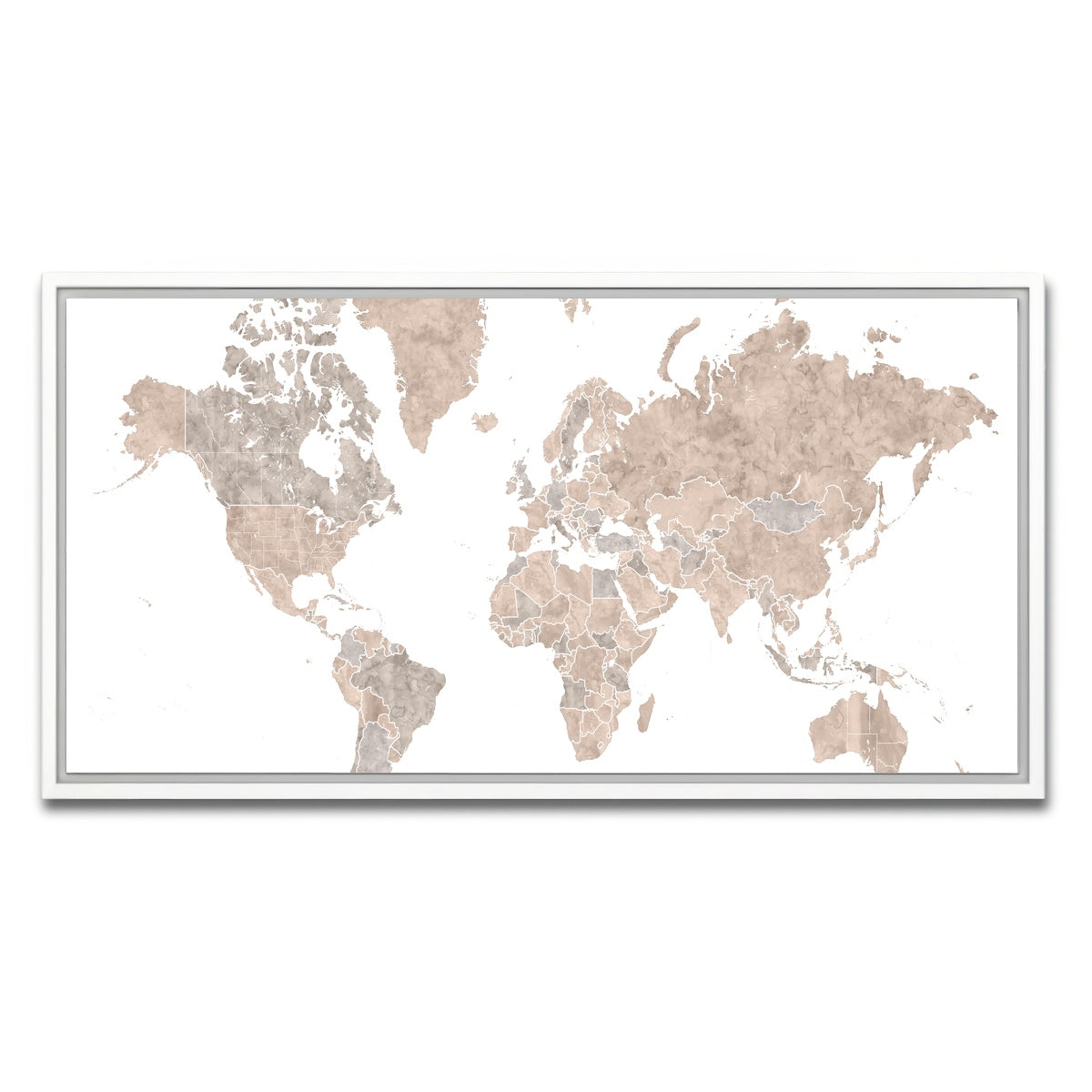 AUTO-MOCKUP WHITE | World Map 1 | 1 Piece | White Framed Canvas | group=2x1