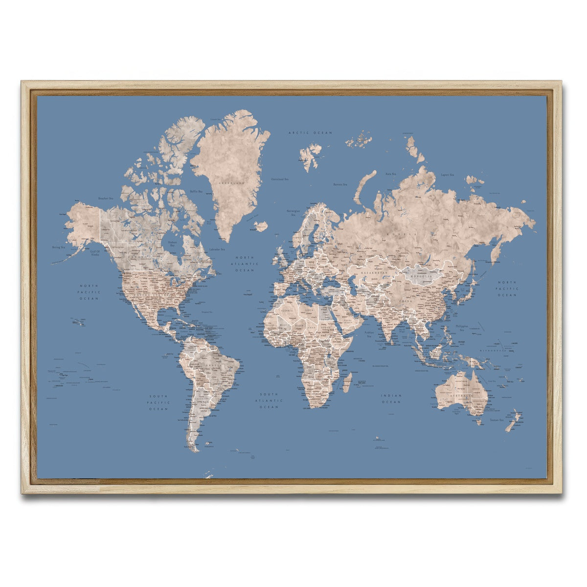 AUTO-MOCKUP WHITE | World Map 20 | 1 Piece | Natural Framed Canvas | group=4x3
