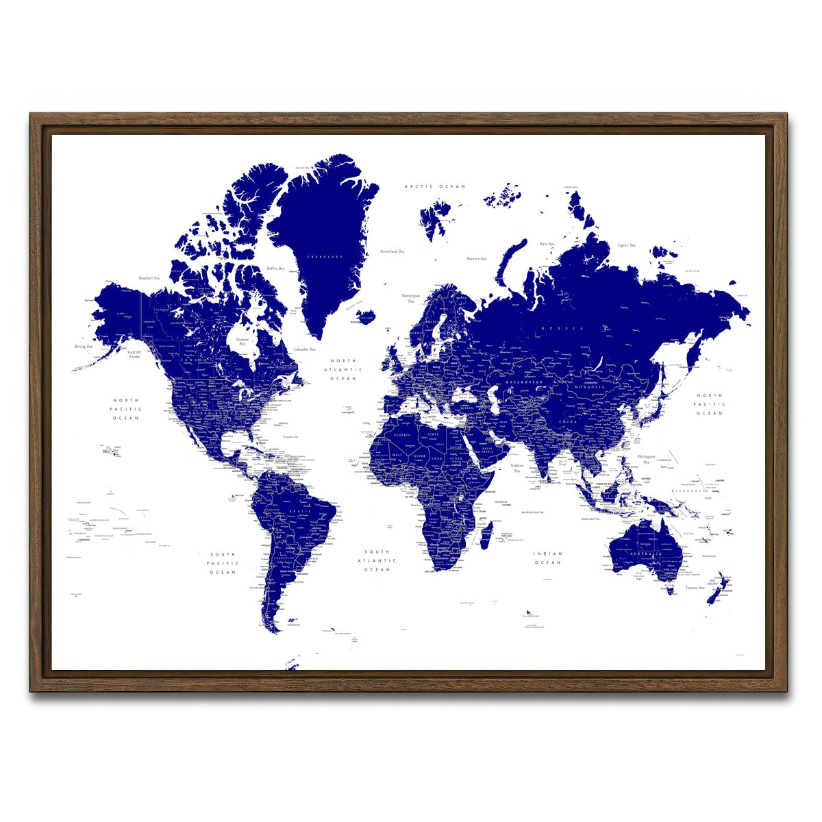 AUTO-MOCKUP WHITE | World Map 21 | 1 Piece | Walnut Framed Canvas | group=4x3