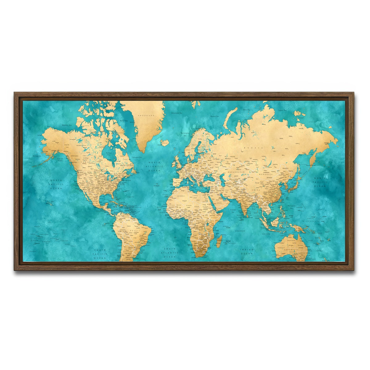 AUTO-MOCKUP WHITE | World Map 22 | 1 Piece | Walnut Framed Canvas | group=2x1