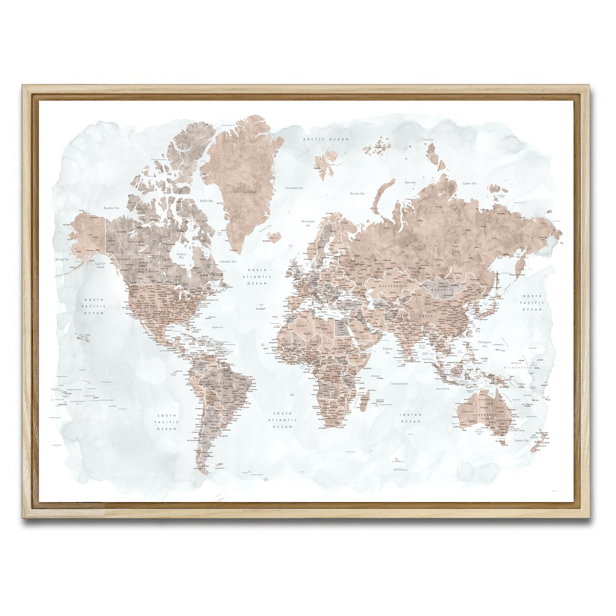 AUTO-MOCKUP WHITE | World Map 23 | 1 Piece | Natural Framed Canvas | group=4x3
