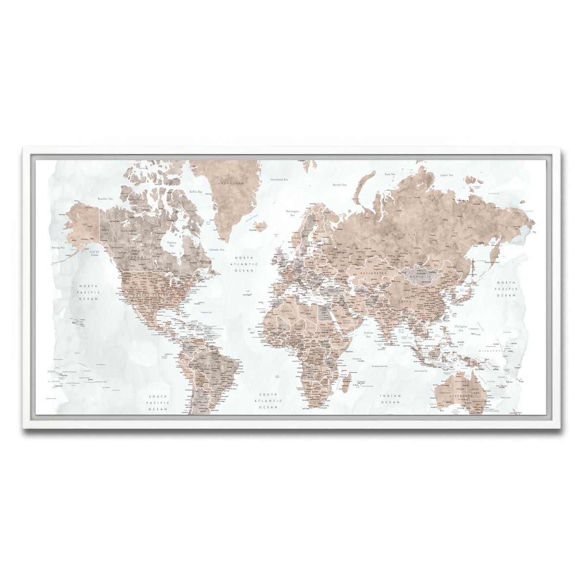 AUTO-MOCKUP WHITE | World Map 23 | 1 Piece | White Framed Canvas | group=2x1