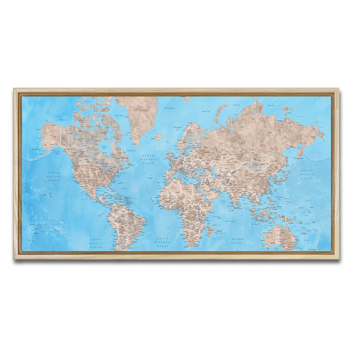 AUTO-MOCKUP WHITE | World Map 24 | 1 Piece | Natural Framed Canvas | group=2x1