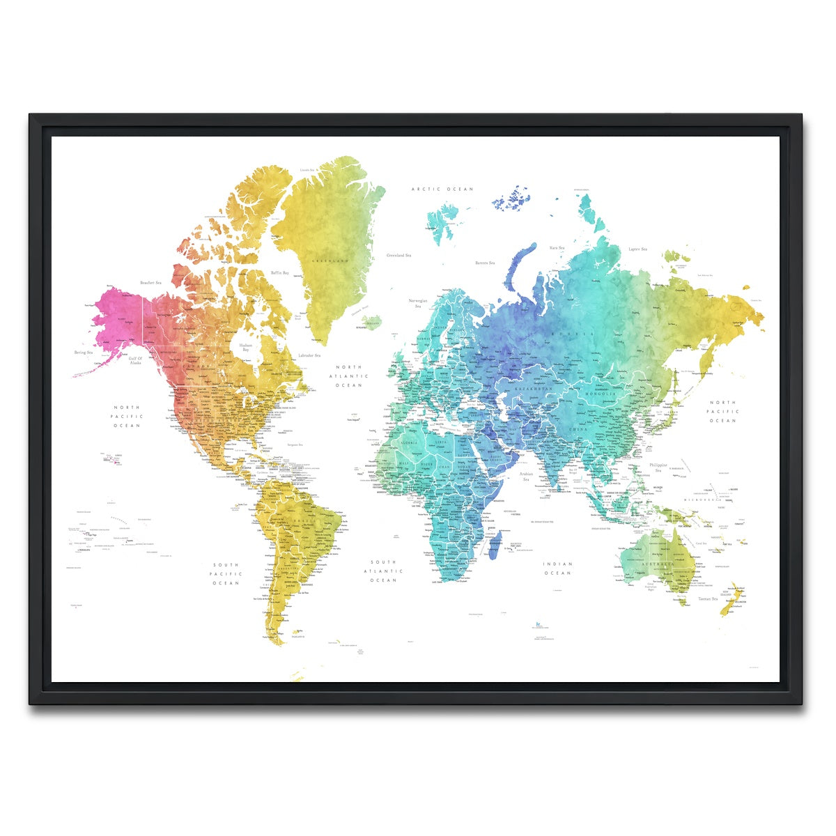 AUTO-MOCKUP WHITE | World Map 25 | 1 Piece | Black Framed Canvas | group=4x3