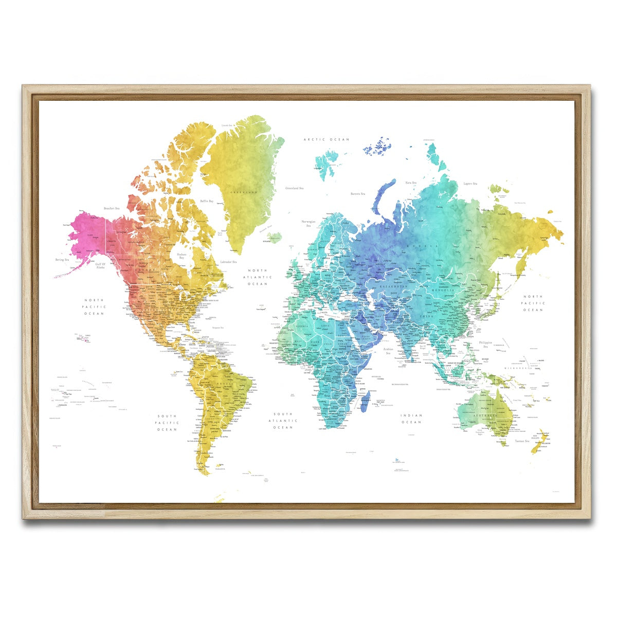 AUTO-MOCKUP WHITE | World Map 25 | 1 Piece | Natural Framed Canvas | group=4x3