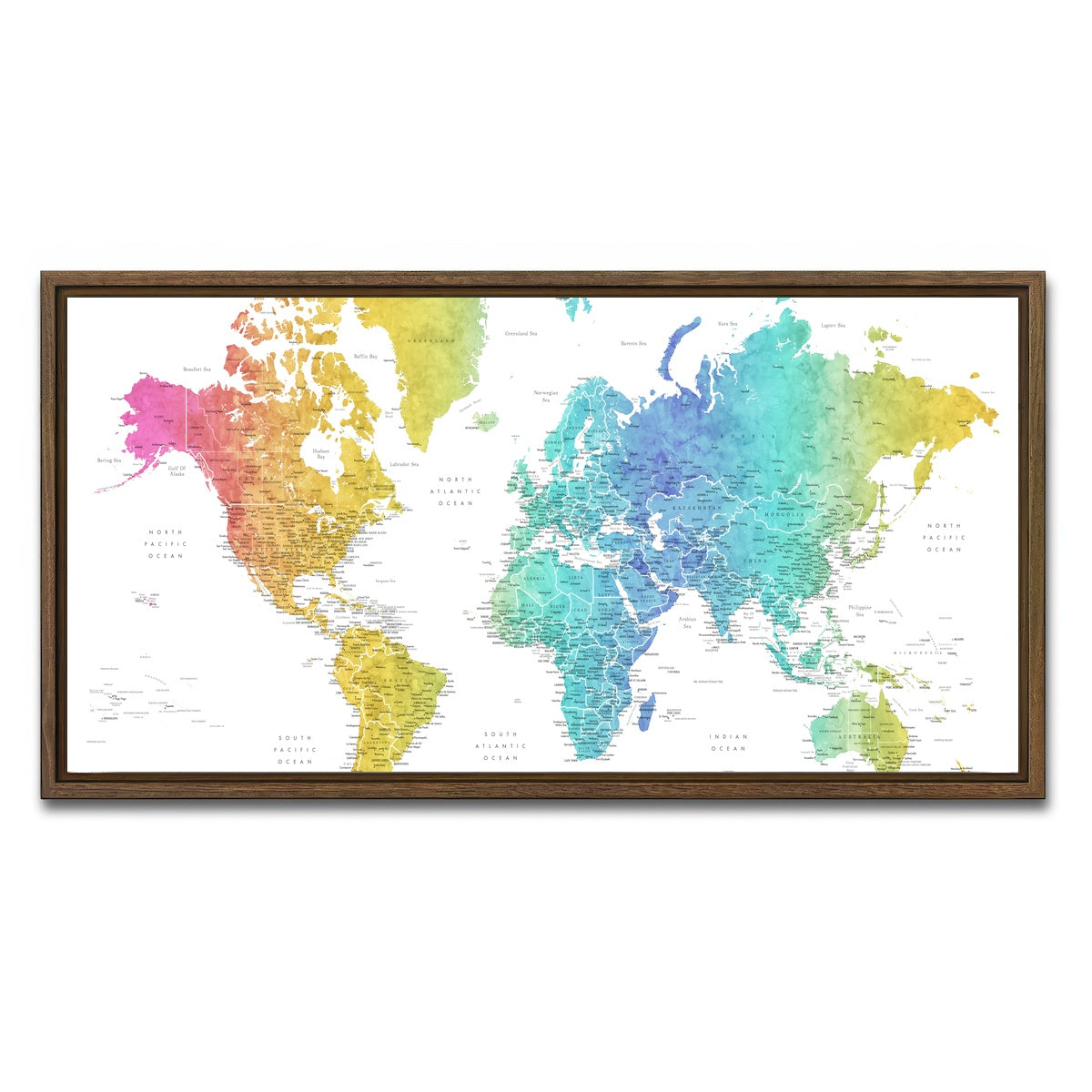 AUTO-MOCKUP WHITE | World Map 25 | 1 Piece | Walnut Framed Canvas | group=2x1
