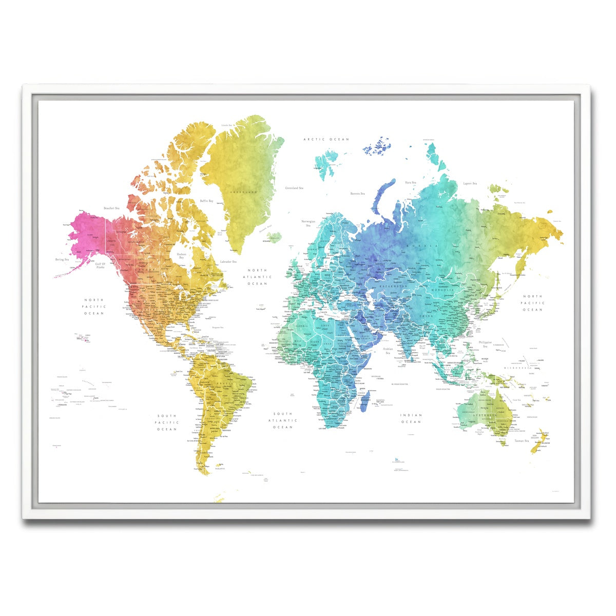 AUTO-MOCKUP WHITE | World Map 25 | 1 Piece | White Framed Canvas | group=4x3