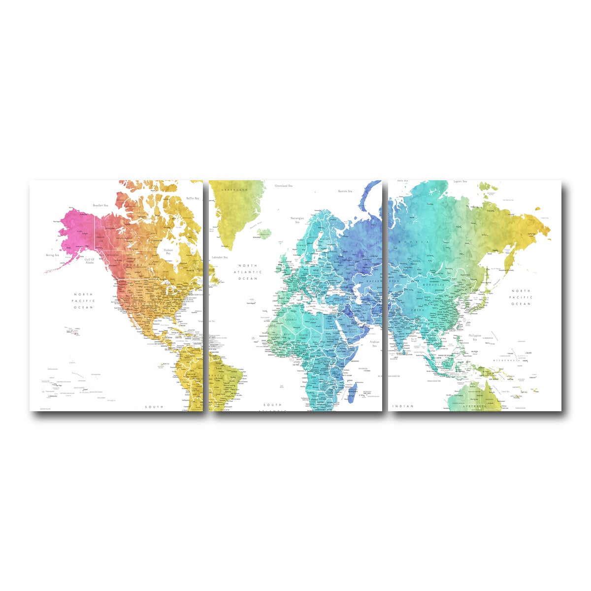 AUTO-MOCKUP WHITE | World Map 25 | 3 Piece | Gallery Wrap Canvas | group=18x24