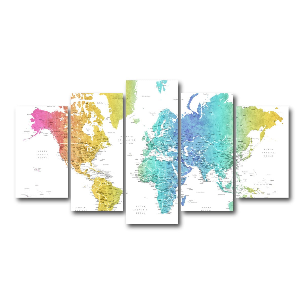 AUTO-MOCKUP WHITE | World Map 25 | 5 Piece | Gallery Wrap Canvas | group=5_normal