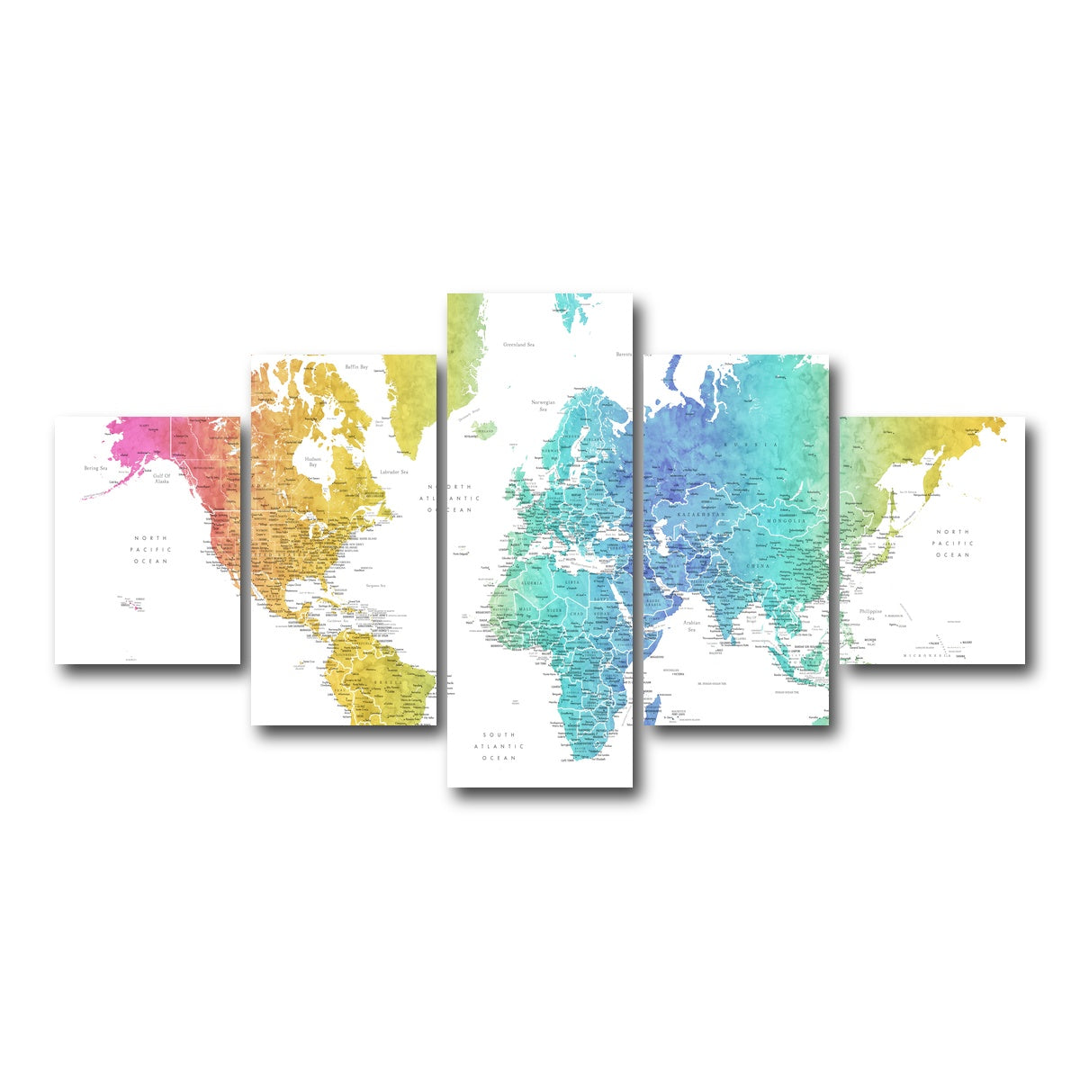 AUTO-MOCKUP WHITE | World Map 25 | 5 Piece | Gallery Wrap Canvas | group=5_short