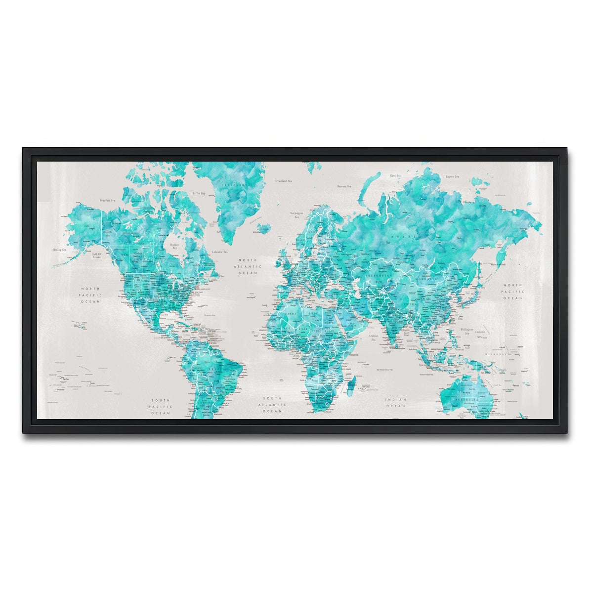 AUTO-MOCKUP WHITE | World Map 27 | 1 Piece | Black Framed Canvas | group=2x1