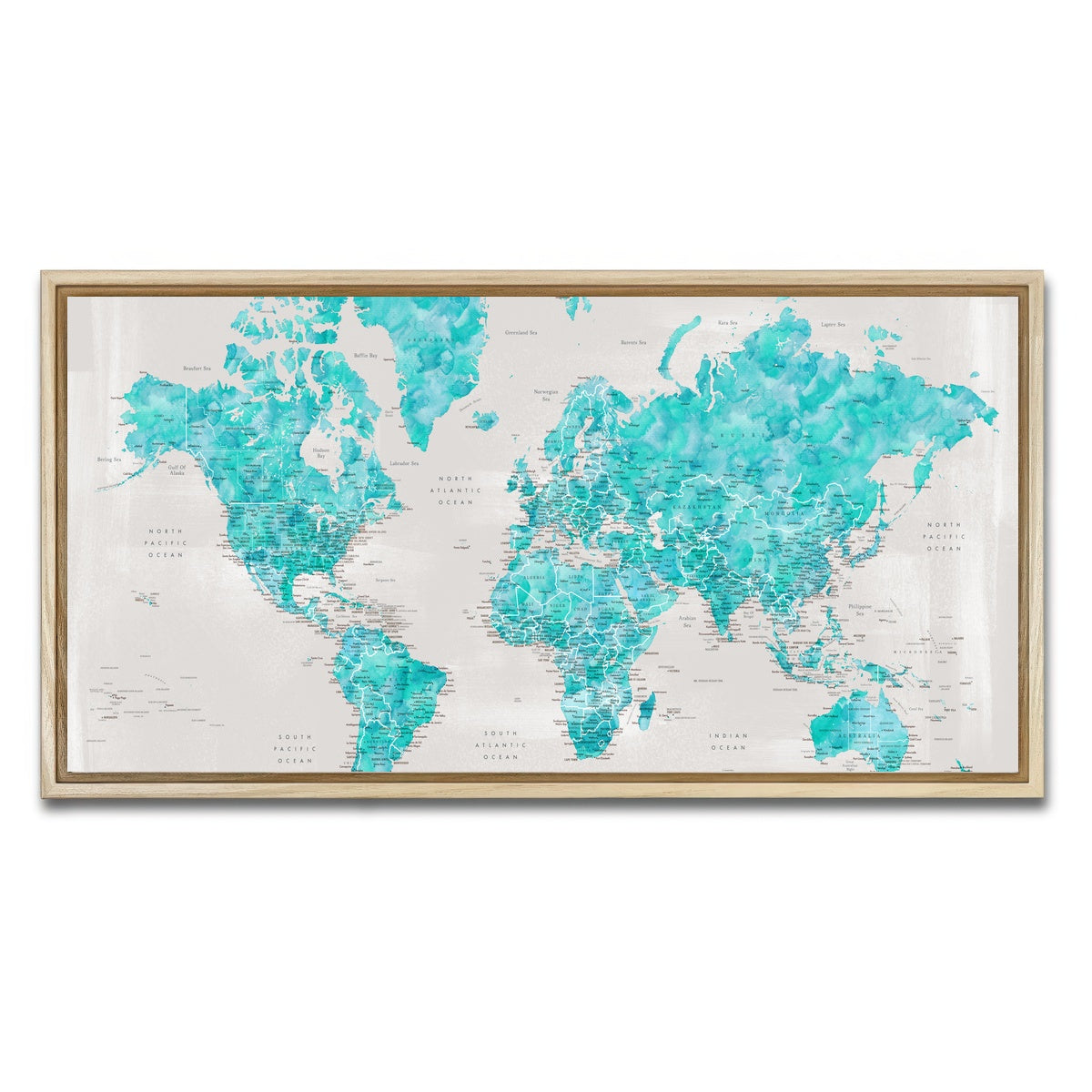 AUTO-MOCKUP WHITE | World Map 27 | 1 Piece | Natural Framed Canvas | group=2x1