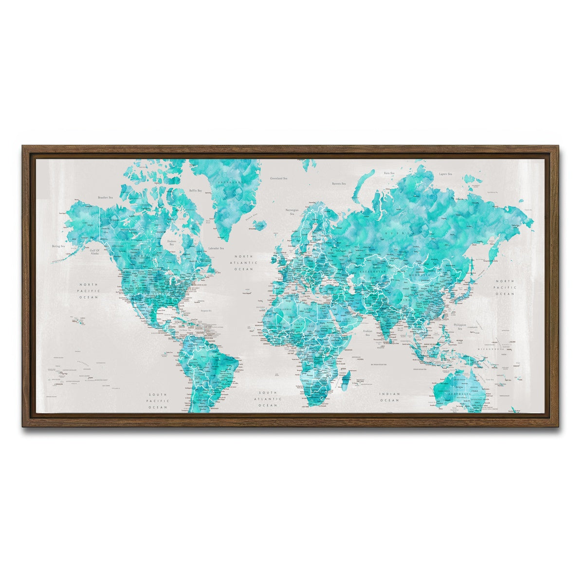 AUTO-MOCKUP WHITE | World Map 27 | 1 Piece | Walnut Framed Canvas | group=2x1