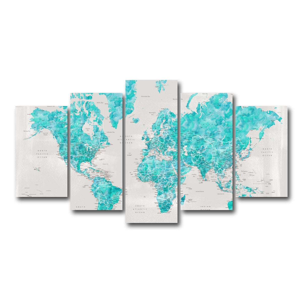 AUTO-MOCKUP WHITE | World Map 27 | 5 Piece | Gallery Wrap Canvas | group=5_normal