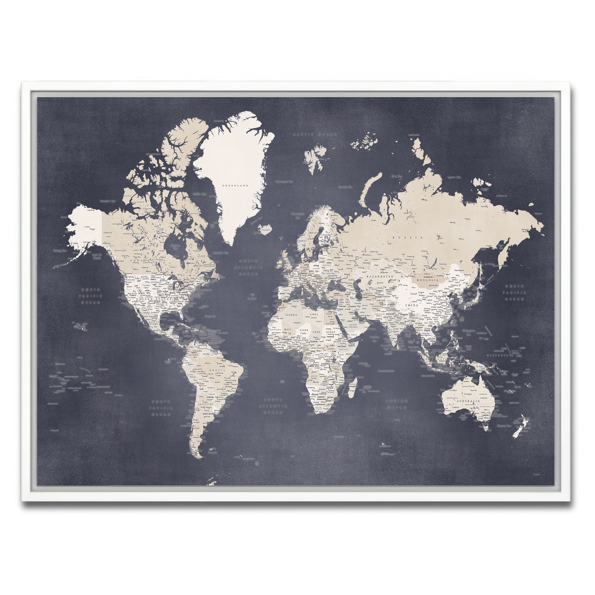 AUTO-MOCKUP WHITE | World Map 28 | 1 Piece | White Framed Canvas | group=4x3