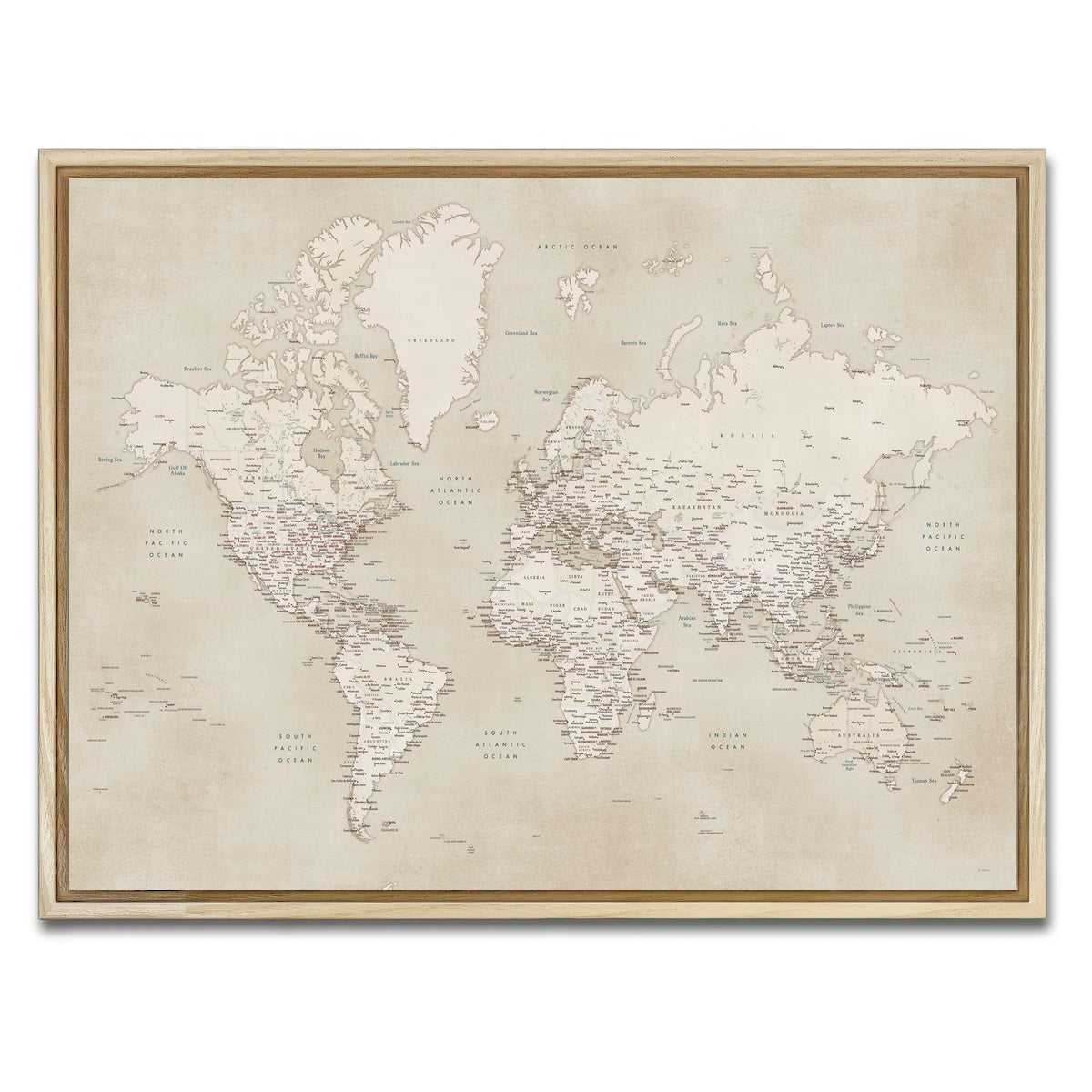 AUTO-MOCKUP WHITE | World Map 29 | 1 Piece | Natural Framed Canvas | group=4x3