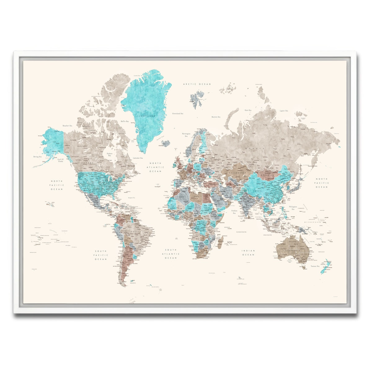 AUTO-MOCKUP WHITE | World Map 32 | 1 Piece | White Framed Canvas | group=4x3