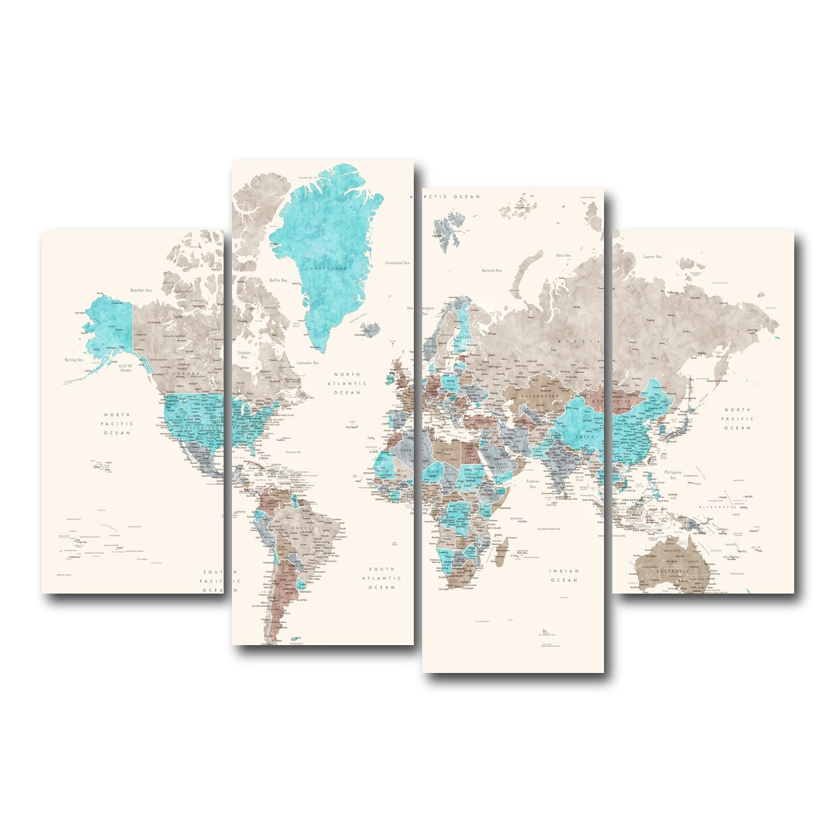 AUTO-MOCKUP WHITE | World Map 32 | 4 Piece | Gallery Wrap Canvas | group=4_short