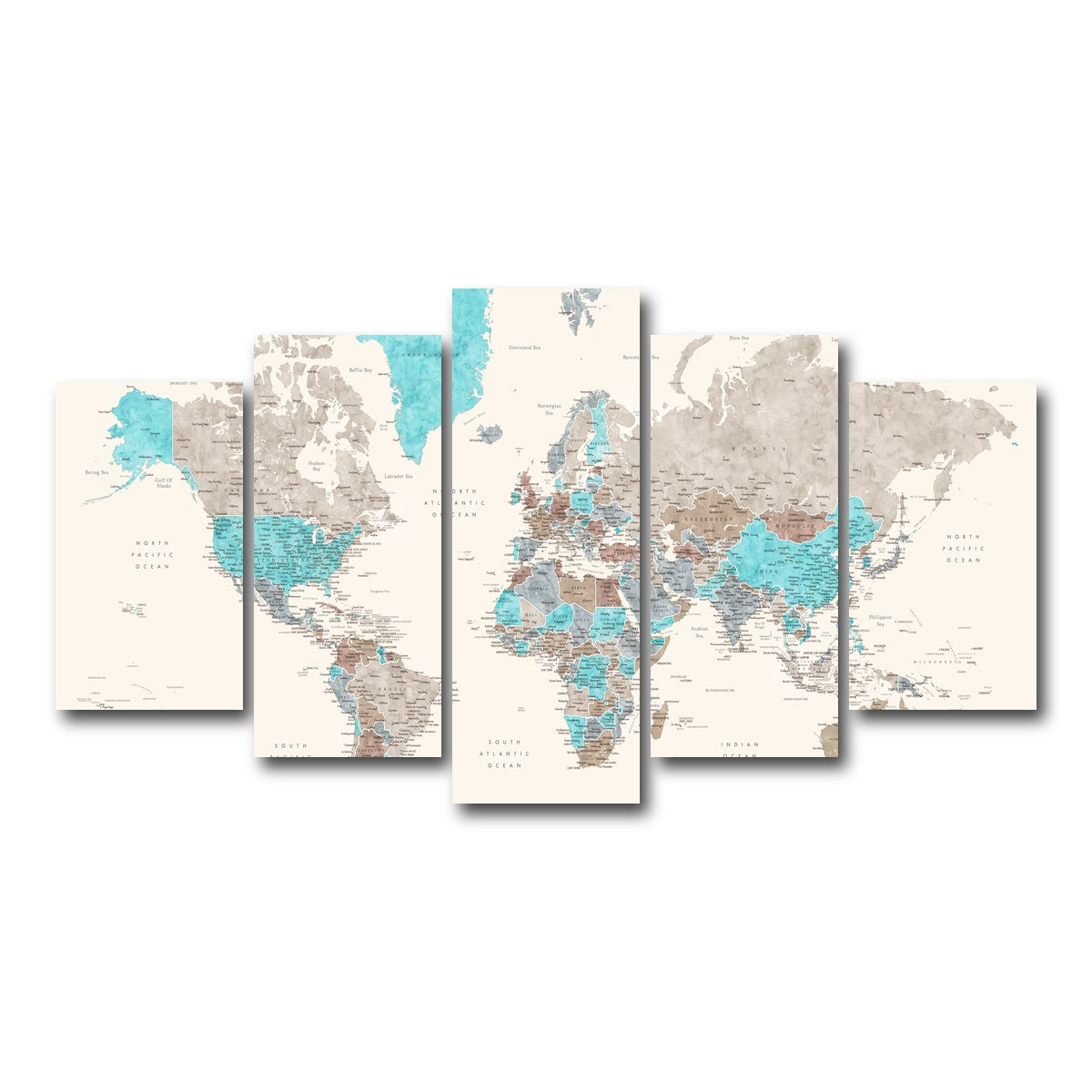 AUTO-MOCKUP WHITE | World Map 32 | 5 Piece | Gallery Wrap Canvas | group=5_normal