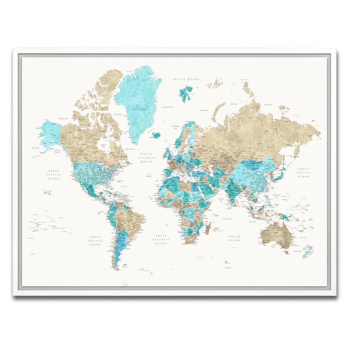 AUTO-MOCKUP WHITE | World Map 33 | 1 Piece | White Framed Canvas | group=4x3