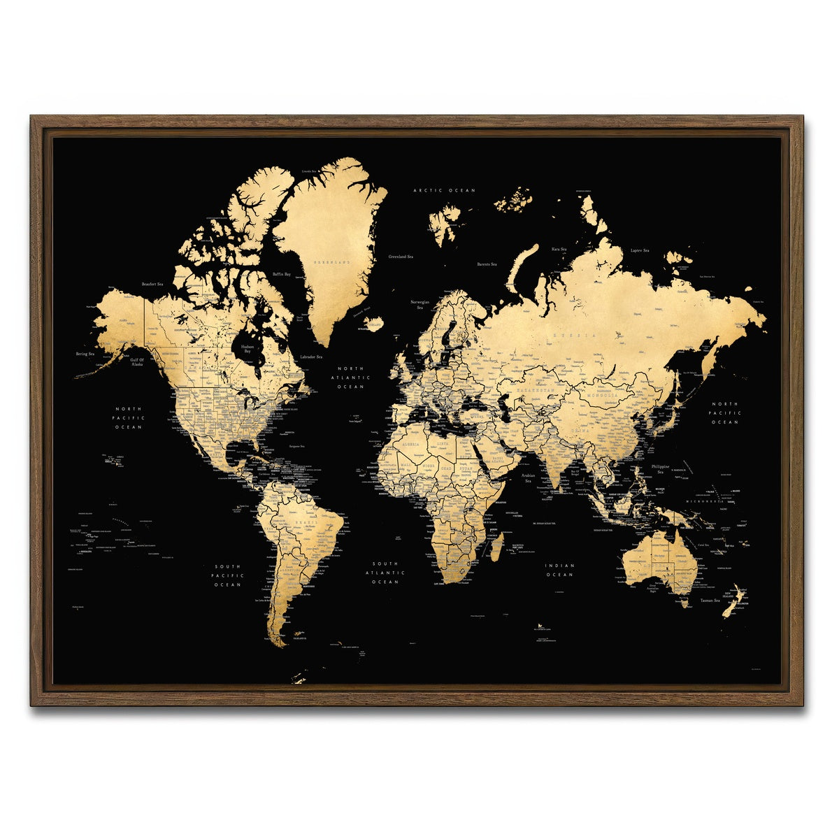 AUTO-MOCKUP WHITE | World Map 34 | 1 Piece | Walnut Framed Canvas | group=4x3