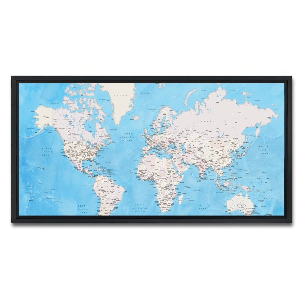 AUTO-MOCKUP WHITE | World Map 35 | 1 Piece | Black Framed Canvas | group=2x1