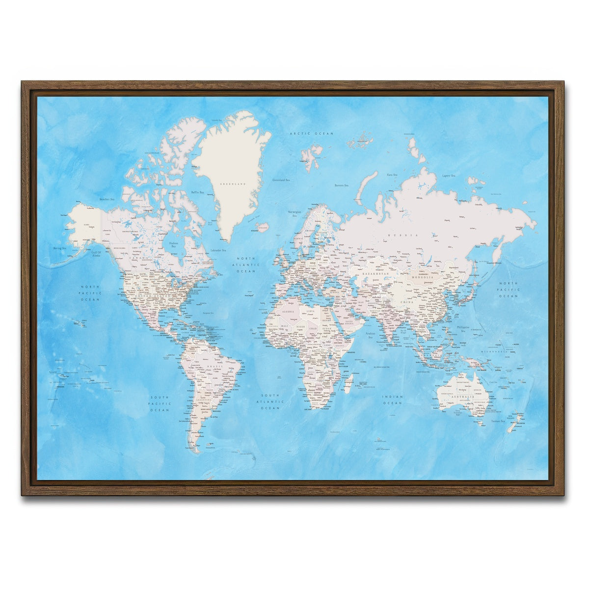 AUTO-MOCKUP WHITE | World Map 35 | 1 Piece | Walnut Framed Canvas | group=4x3