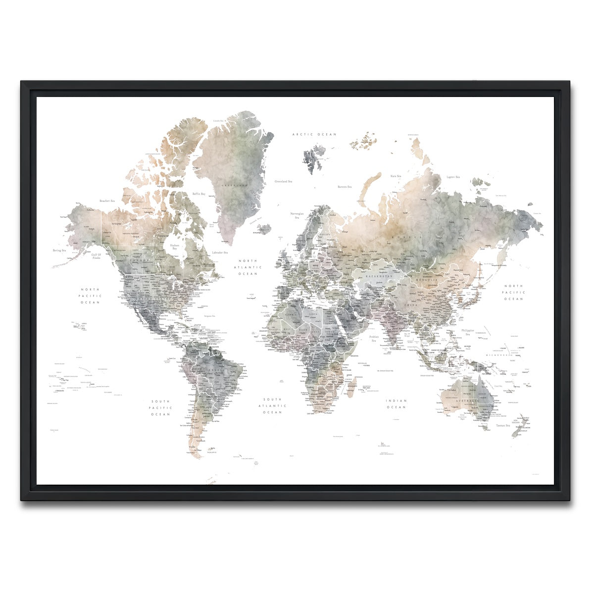 AUTO-MOCKUP WHITE | World Map 36 | 1 Piece | Black Framed Canvas | group=4x3