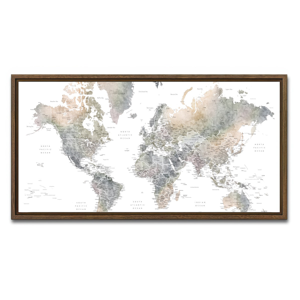 AUTO-MOCKUP WHITE | World Map 36 | 1 Piece | Walnut Framed Canvas | group=2x1