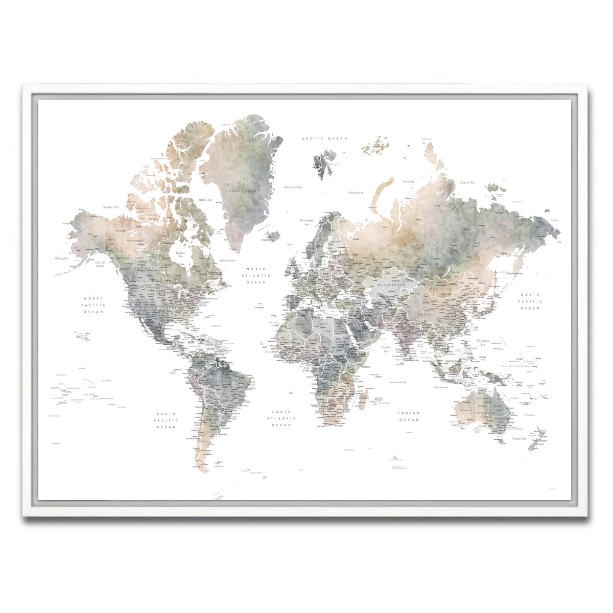 AUTO-MOCKUP WHITE | World Map 36 | 1 Piece | White Framed Canvas | group=4x3