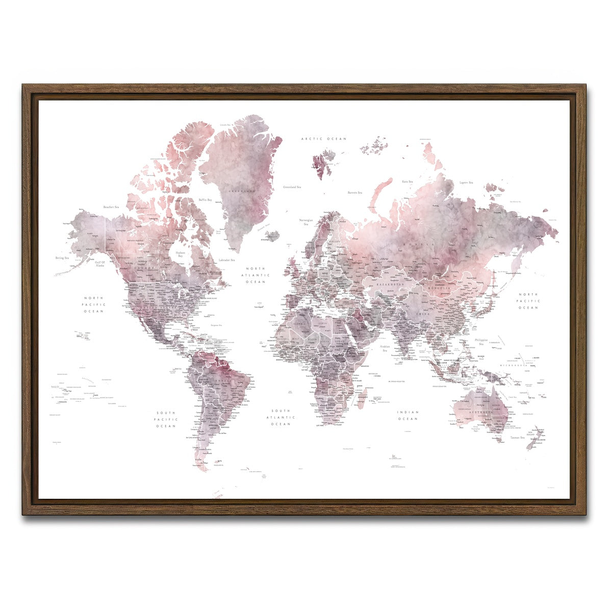 AUTO-MOCKUP WHITE | World Map 37 | 1 Piece | Walnut Framed Canvas | group=4x3