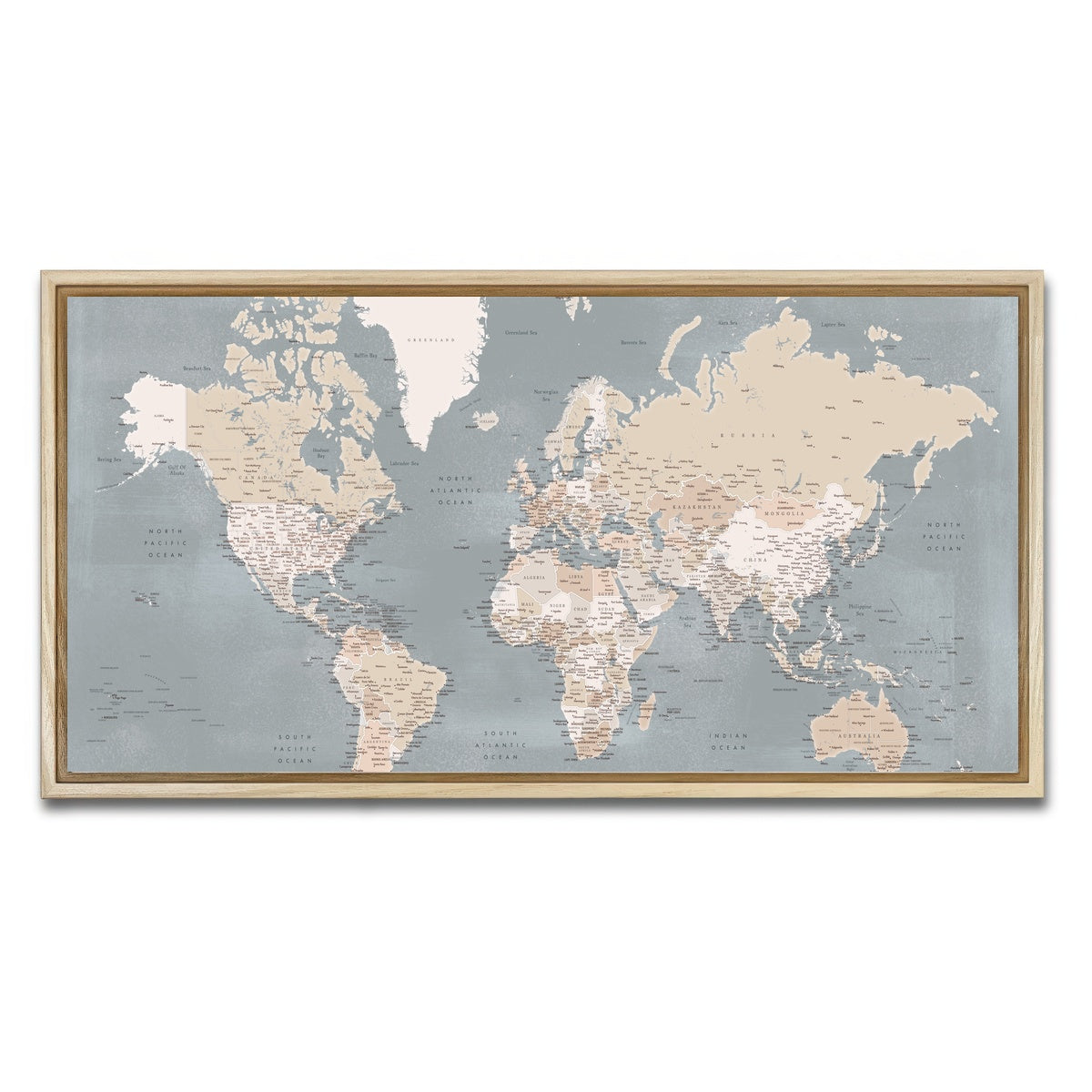 AUTO-MOCKUP WHITE | World Map 39 | 1 Piece | Natural Framed Canvas | group=2x1