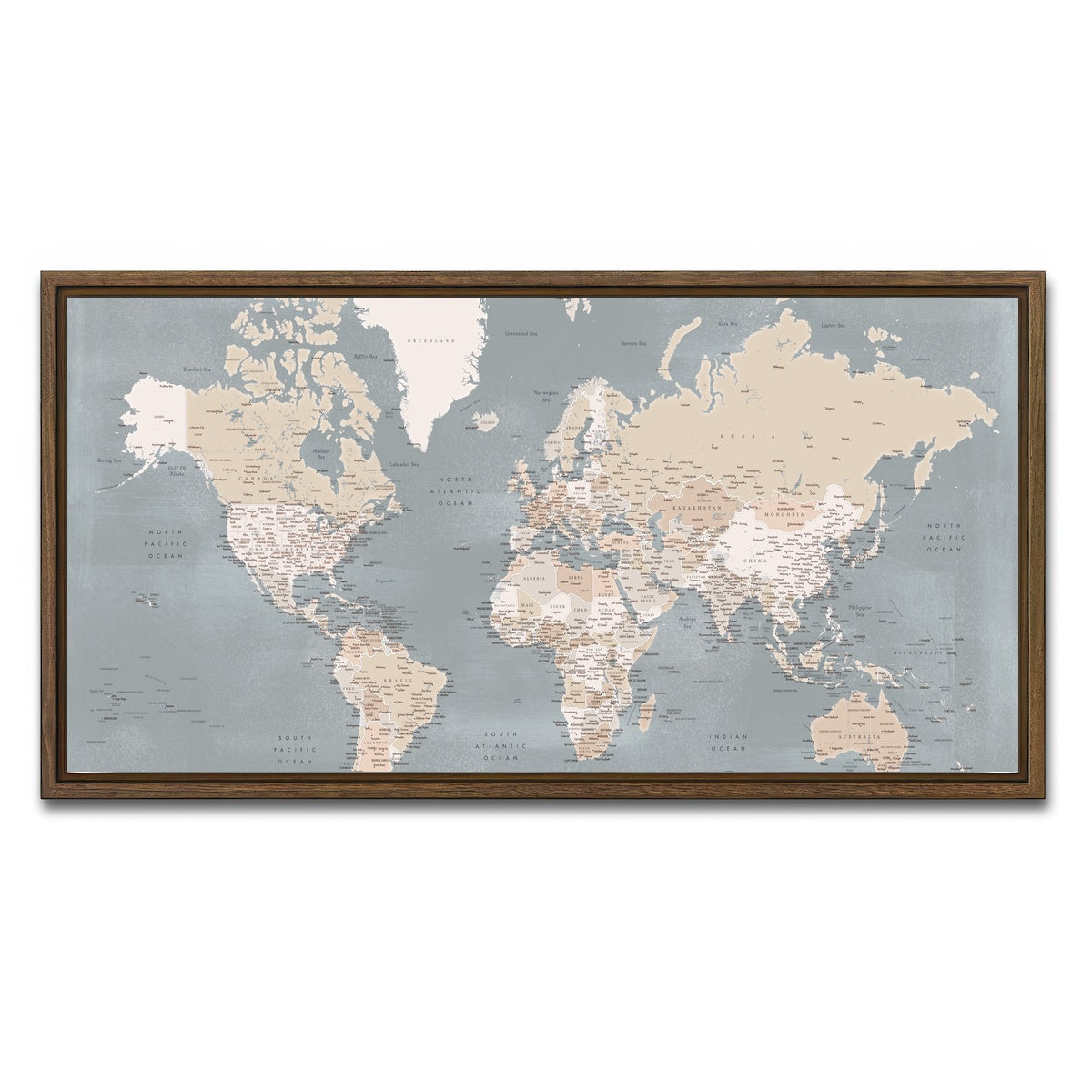 AUTO-MOCKUP WHITE | World Map 39 | 1 Piece | Walnut Framed Canvas | group=2x1