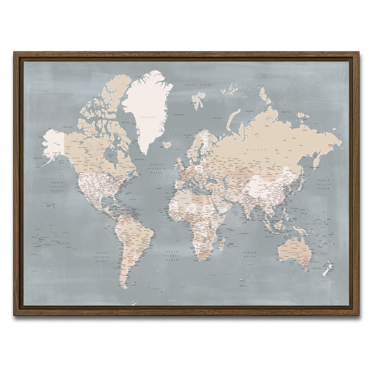 AUTO-MOCKUP WHITE | World Map 39 | 1 Piece | Walnut Framed Canvas | group=4x3