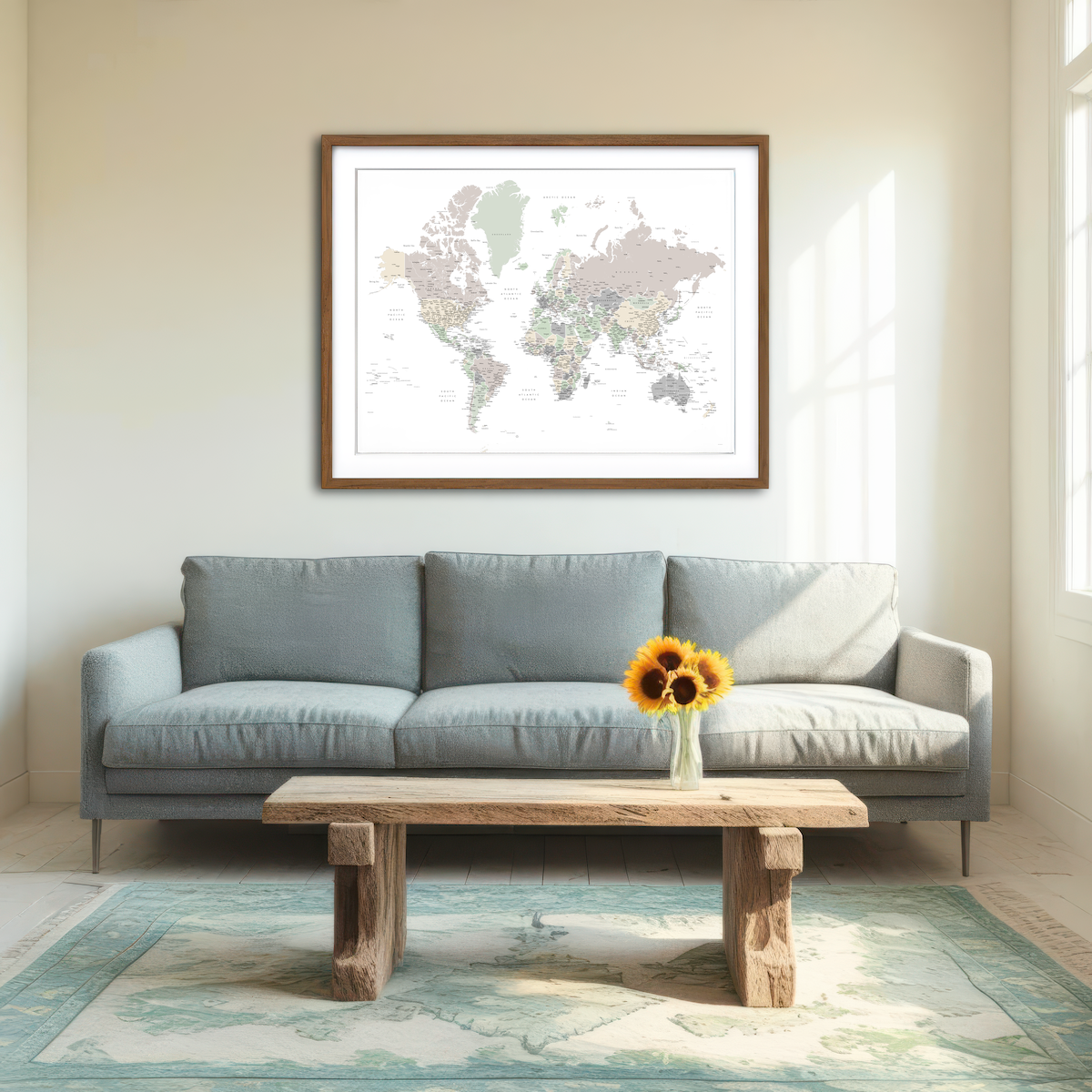 AUTO-MOCKUP ROOM | World Map 3 Wall Art