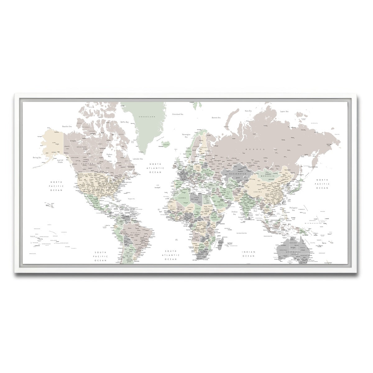 AUTO-MOCKUP WHITE | World Map 3 | 1 Piece | White Framed Canvas | group=2x1