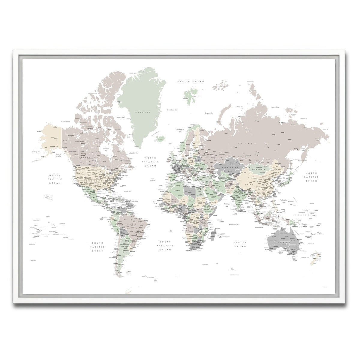 AUTO-MOCKUP WHITE | World Map 3 | 1 Piece | White Framed Canvas | group=4x3