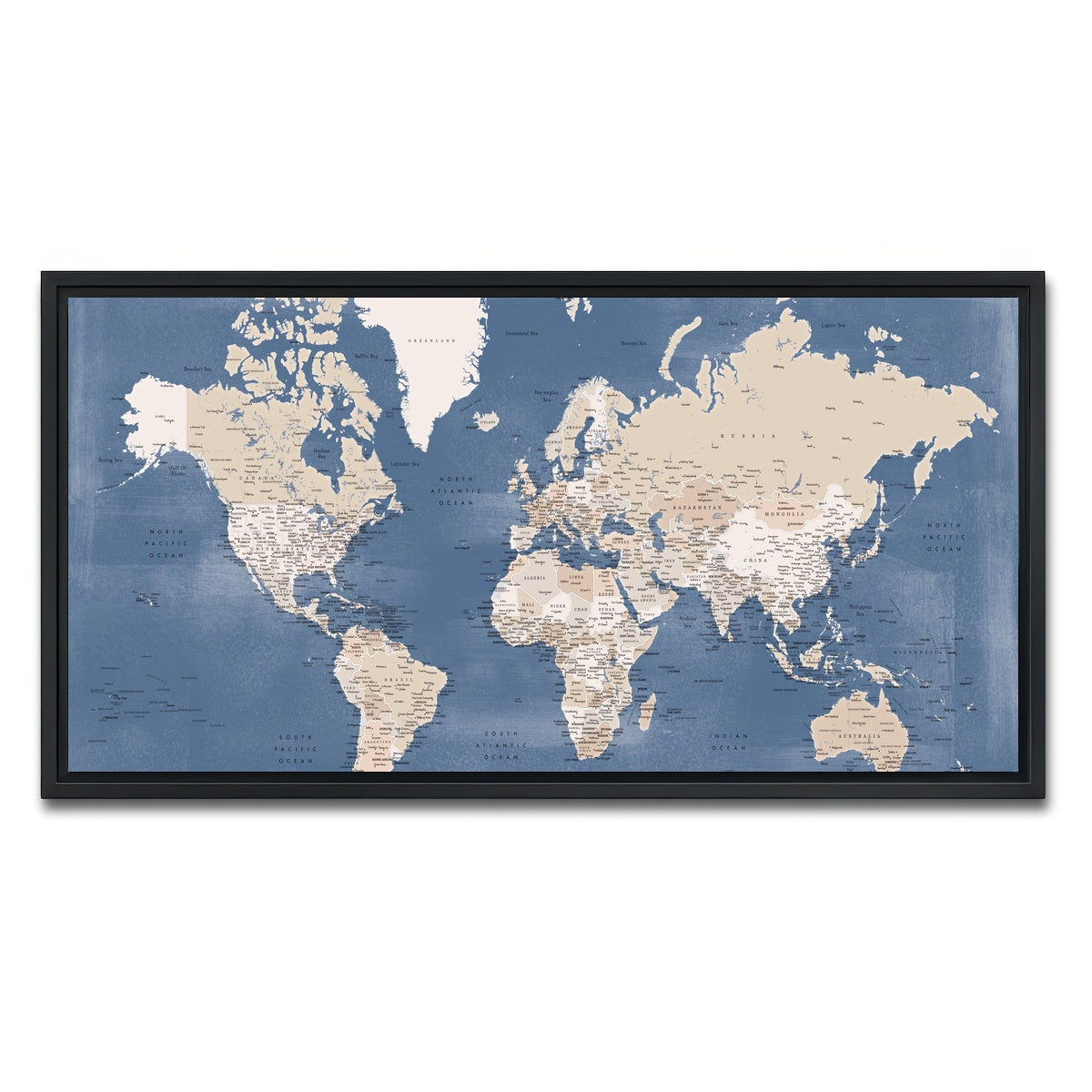 AUTO-MOCKUP WHITE | World Map 40 | 1 Piece | Black Framed Canvas | group=2x1