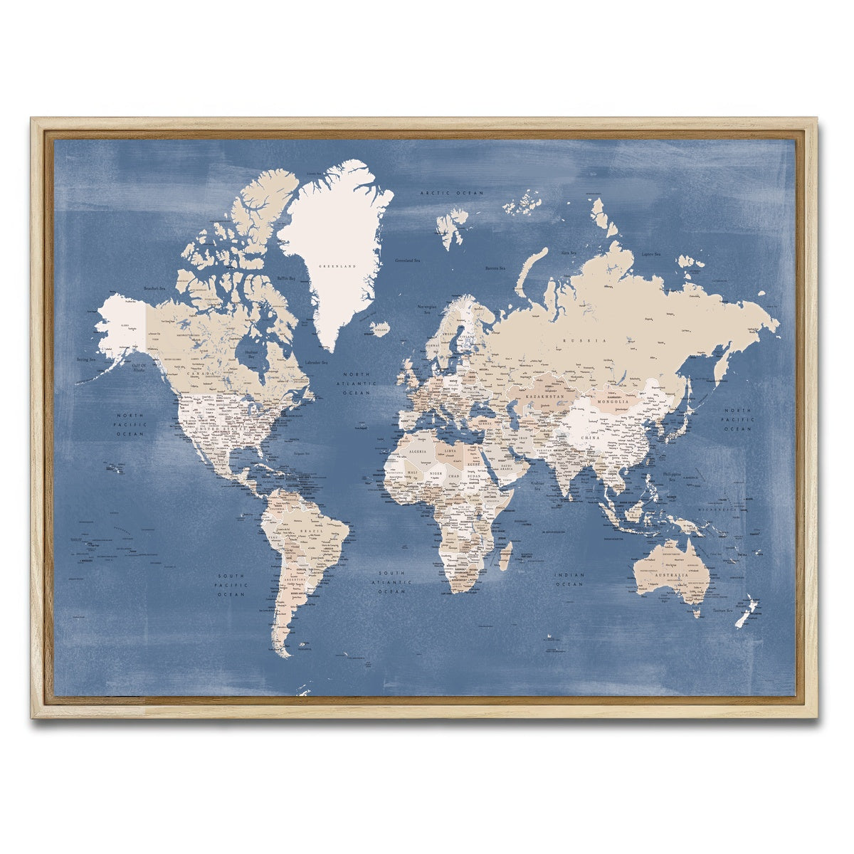 AUTO-MOCKUP WHITE | World Map 40 | 1 Piece | Natural Framed Canvas | group=4x3