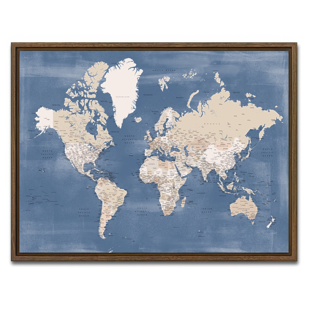 AUTO-MOCKUP WHITE | World Map 40 | 1 Piece | Walnut Framed Canvas | group=4x3