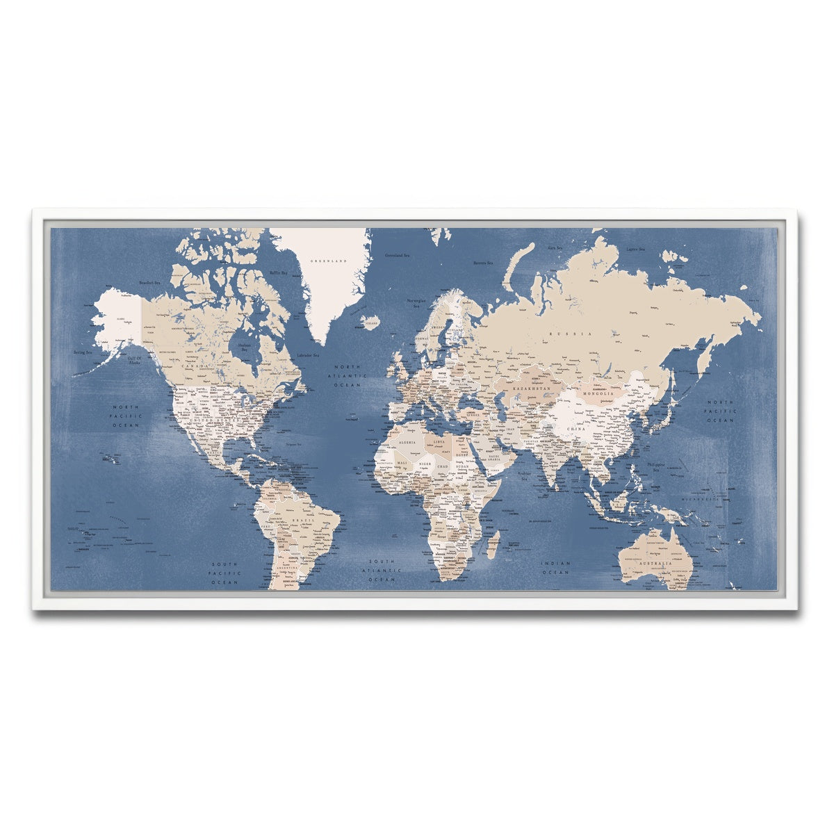 AUTO-MOCKUP WHITE | World Map 40 | 1 Piece | White Framed Canvas | group=2x1