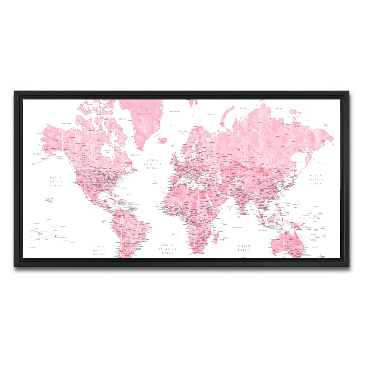 AUTO-MOCKUP WHITE | World Map 42 | 1 Piece | Black Framed Canvas | group=2x1