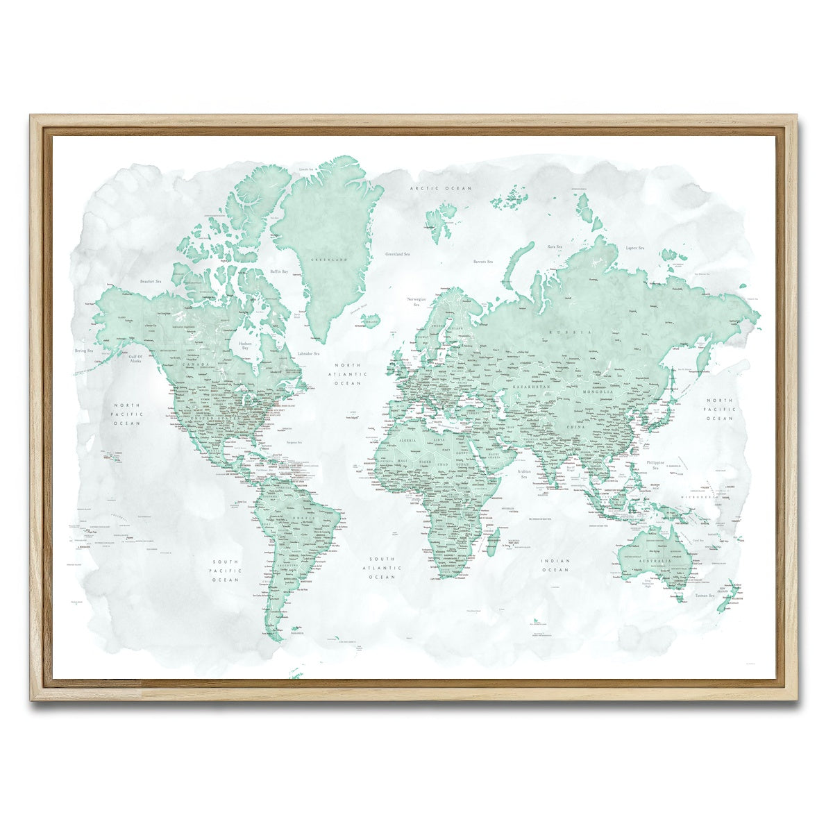 AUTO-MOCKUP WHITE | World Map 43 | 1 Piece | Natural Framed Canvas | group=4x3