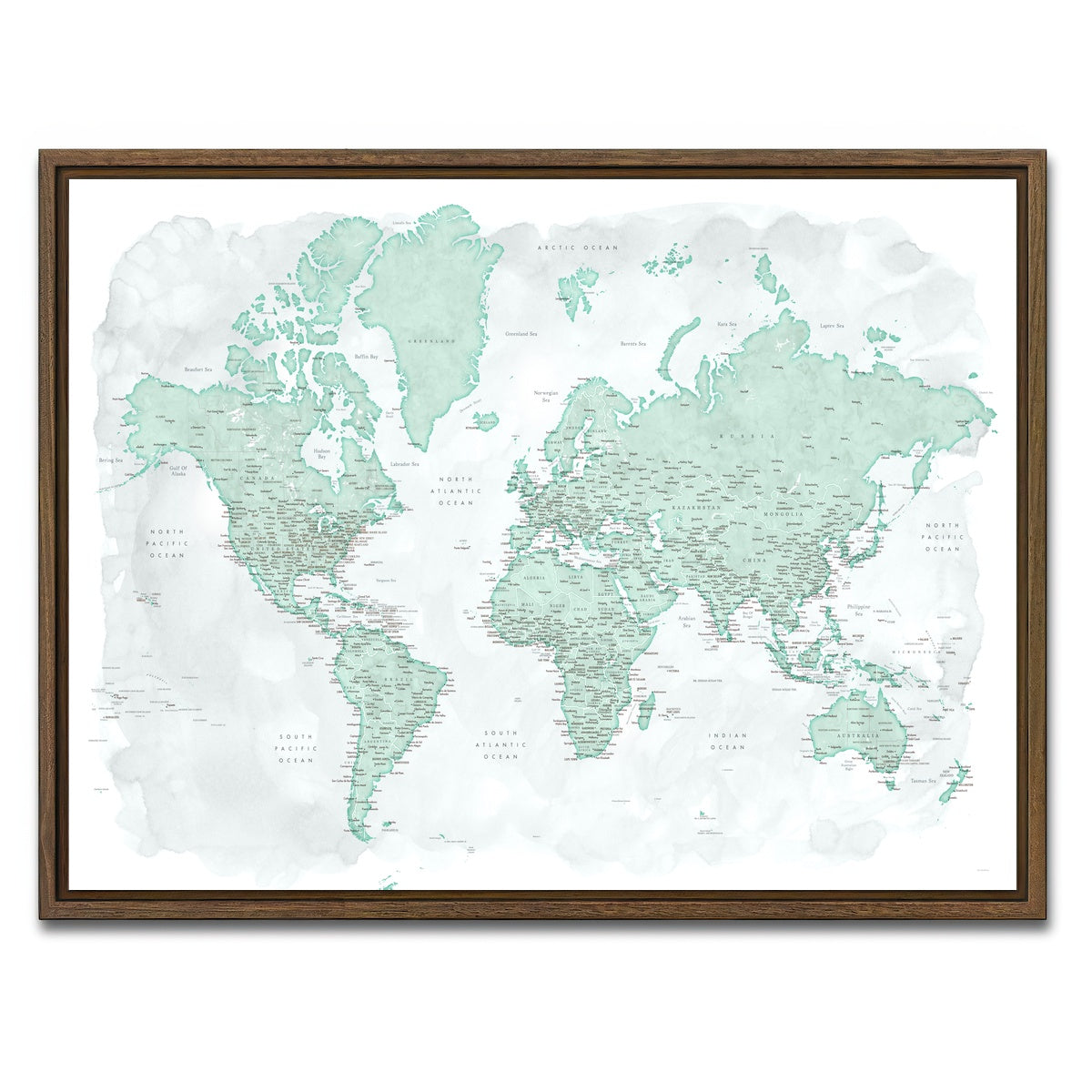 AUTO-MOCKUP WHITE | World Map 43 | 1 Piece | Walnut Framed Canvas | group=4x3