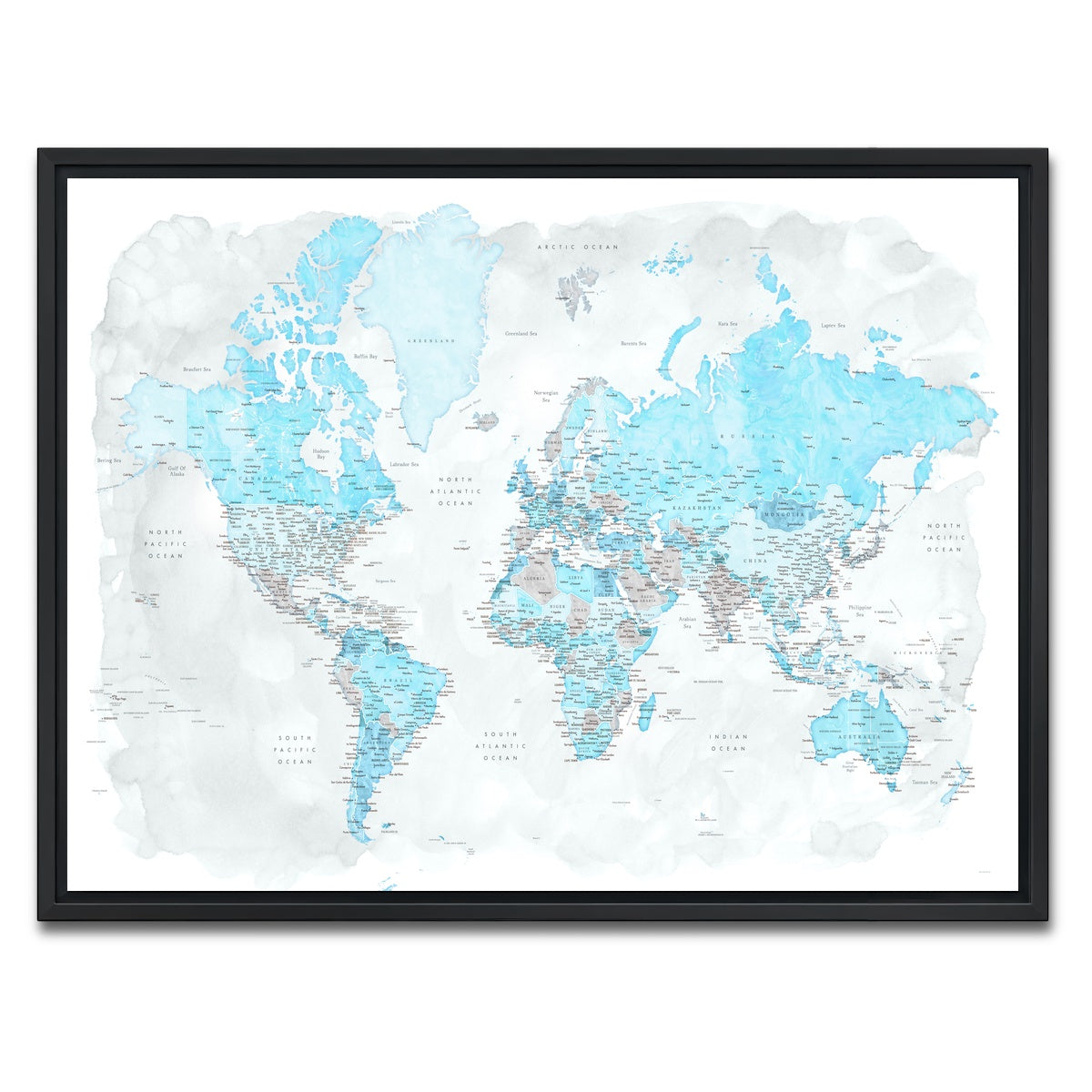 AUTO-MOCKUP WHITE | World Map 44 | 1 Piece | Black Framed Canvas | group=4x3