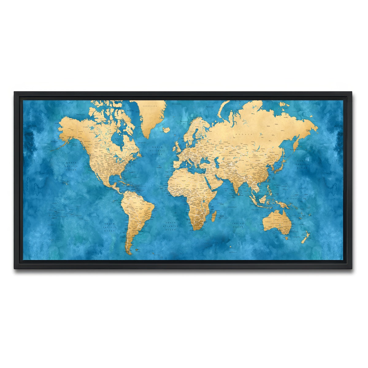 AUTO-MOCKUP WHITE | World Map 45 | 1 Piece | Black Framed Canvas | group=2x1