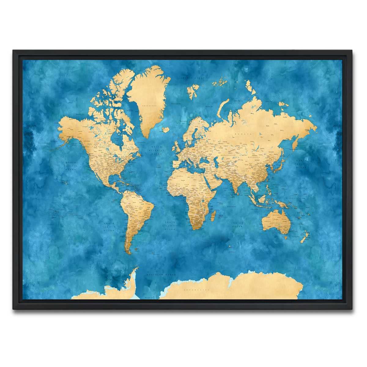 AUTO-MOCKUP WHITE | World Map 45 | 1 Piece | Black Framed Canvas | group=4x3