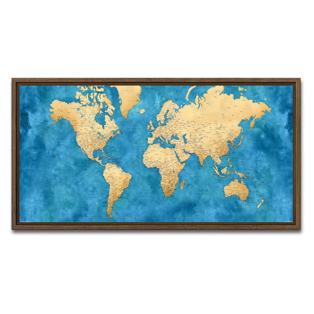 AUTO-MOCKUP WHITE | World Map 45 | 1 Piece | Walnut Framed Canvas | group=2x1